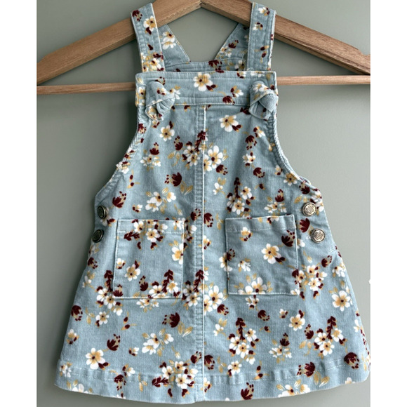 TAHARI Baby Girl Size 12M Blue Floral Corduroy Overall Jumper Dress Layering - Picture 1 of 11